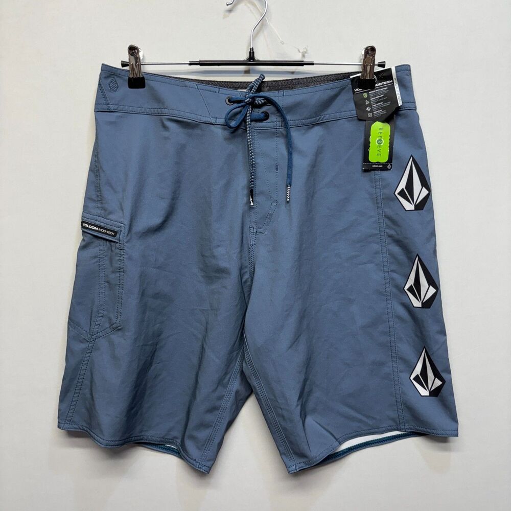 NWT Volcom Mod Tech Men Swim Shorts Trunks Size 32 Blue D114 -10